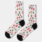 Festive Pet Paw Print Christmas Socks: Red & Green ソックス (左)