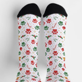 Festive Pet Paw Print Christmas Socks: Red & Green ソックス (上部)