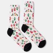 Festive Pet Paw Print Christmas Socks: Red & Green ソックス (右)