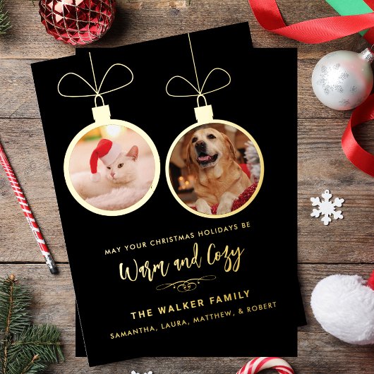 Festive Pet Photos Script Modern Christmas 箔シーズンカード