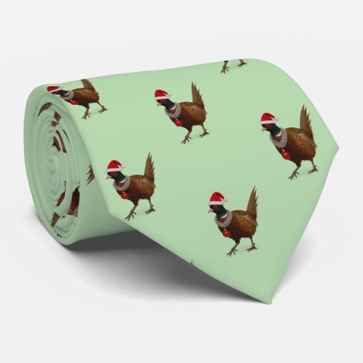 Festive Pheasant Christmas Tie, unique design      ネクタイ (ロール)