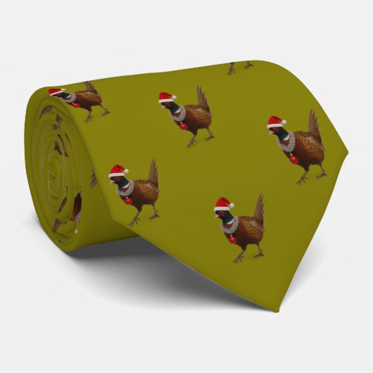 Festive Pheasant Christmas Tie, unique design      ネクタイ (ロール)