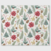 Festive Pine, Poinsettia Christmas Tree ラッピングペーパー (フラット)