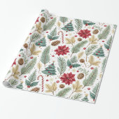 Festive Pine, Poinsettia Christmas Tree ラッピングペーパー (アンロールド)