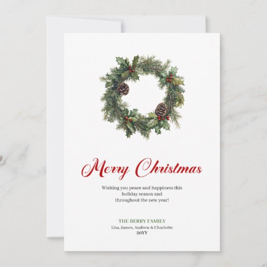Festive Pine Wreath Christmas Greeting Digital  シーズンカード (正面)