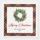 Festive Pine Wreath Christmas Napkins Custom Text (正面)
