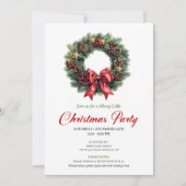 Festive Pine Wreath Christmas Party Editable Card 招待状 (正面)