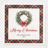 Festive Pine Wreath Watercolor Christmas Napkins (正面)