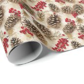 Festive Pinecones and Red Berries – Cozy Seasonal ラッピングペーパー (ロールコーナー)