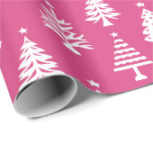 Festive Pink and White Christmas Tree Pattern ラッピングペーパー (ロールコーナー)