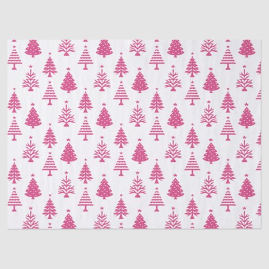 Festive Pink and White Christmas Tree Pattern 薄葉紙 (正面)