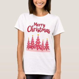 Festive Pink Christmas Trees 'Merry Christmas'  Tシャツ