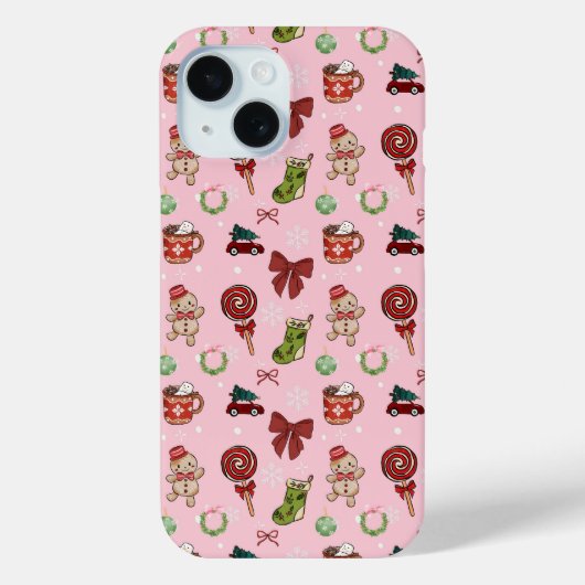 Festive Pink Gingerbread Christmas Phone Case Case-Mate iPhoneケース (裏面)