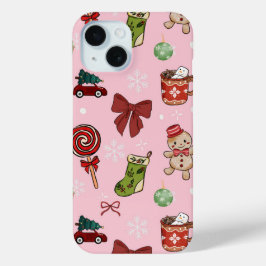 Festive Pink Gingerbread Holiday Phone Case iPhone 15ケース