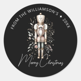 Festive Pink Gold Nutcracker Christmas Dark ラウンドシール