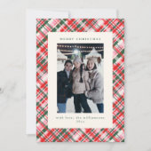 Festive Pink Green Plaid Christmas Photo Letter シーズンカード (正面)