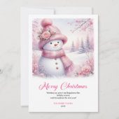 Festive pink snowman Christmas kids card digital  シーズンカード (正面)