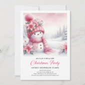 Festive Pink Snowman Kids Christmas Invite Digital 招待状 (正面)