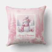 Festive Pink Snowman Winter Forest Kids Pillow クッション (裏面)