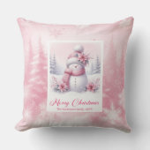 Festive Pink Snowman Winter Forest Kids Pillow クッション (正面)