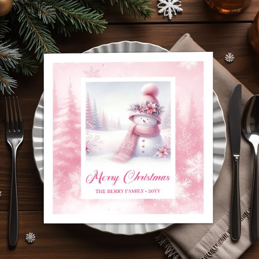 Festive Pinkmas Christmas Scene Napkins Kids Party スタンダードカクテルナプキン