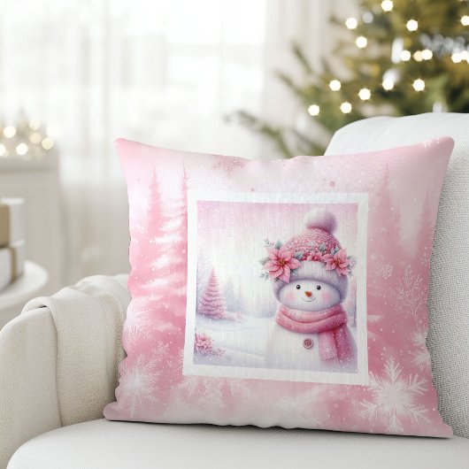 Festive Pinkmas Pillow Snowman Winter Charm クッション