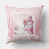Festive Pinkmas Pillow Snowman Winter Charm クッション (裏面)