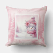 Festive Pinkmas Pillow Snowman Winter Charm クッション (正面)
