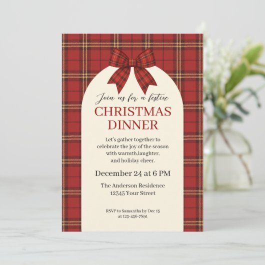 Festive Plaid and Bow Christmas Eve - 招待状 (スタンド正面)
