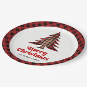 Festive Plaid Christmas Tree Custom Name Paper ペーパープレート (アングル)