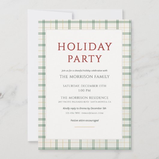 Festive Plaid Holiday Party Invitation 招待状 (正面)
