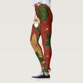 Festive Poinsettia Christmas Floral Leggings レギンス (左)