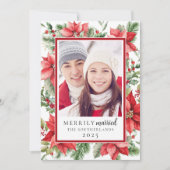 Festive Poinsettia Floral Merrily Married Winter シーズンカード (正面)