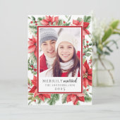 Festive Poinsettia Floral Merrily Married Winter シーズンカード (スタンド正面)