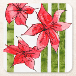 Festive Poinsettia Holiday Coaster スクエアペーパーコースター