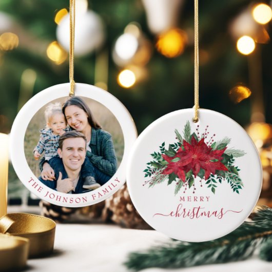 Festive Poinsettia Photo Christmas セラミックオーナメント