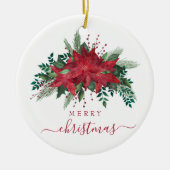 Festive Poinsettia Photo Christmas セラミックオーナメント (正面)