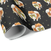 Festive Pomeranian Dog in Bow Tie Black Pattern ラッピングペーパー (ロールコーナー)