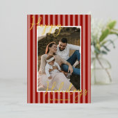 Festive Preppy Red Stripes Photo Christmas Gold  箔シーズンカード (立ち正面)