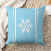 Festive Pretty Snowflake Light Blue White Stripes クッション (ブランケット)