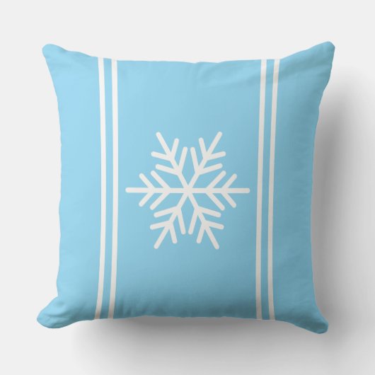 Festive Pretty Snowflake Light Blue White Stripes クッション (正面)