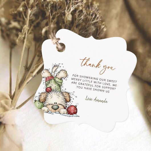 Festive Puppy Christmas Winter Dogs Baby Shower フェイバータグ