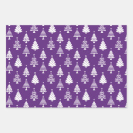 Festive Purple and White Christmas Tree Pattern ラッピングペーパーシート