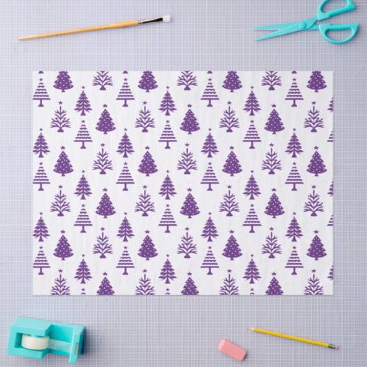 Festive Purple and White Christmas Tree Pattern 薄葉紙 (クラフト)