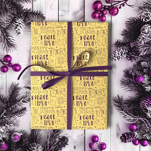 Festive Purple Christmas Typography  ラッピングペーパー