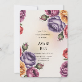 Festive Purple Orange and Red Roses Couples Shower 招待状
