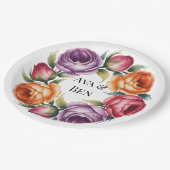 Festive Purple Orange and Red Roses Wedding ペーパープレート (アングル)