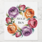 Festive Purple Orange and Red Roses Wedding ワインラベル (シングルラベル)