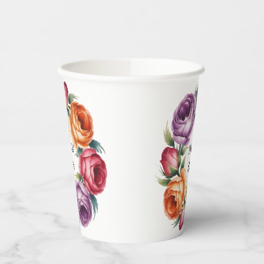 Festive Purple Orange and Red Roses Wedding 紙コップ (左)