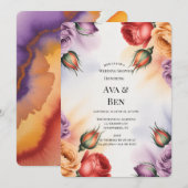 Festive Purple Orange and Red Roses Wedding Shower 招待状 (正面/裏面)